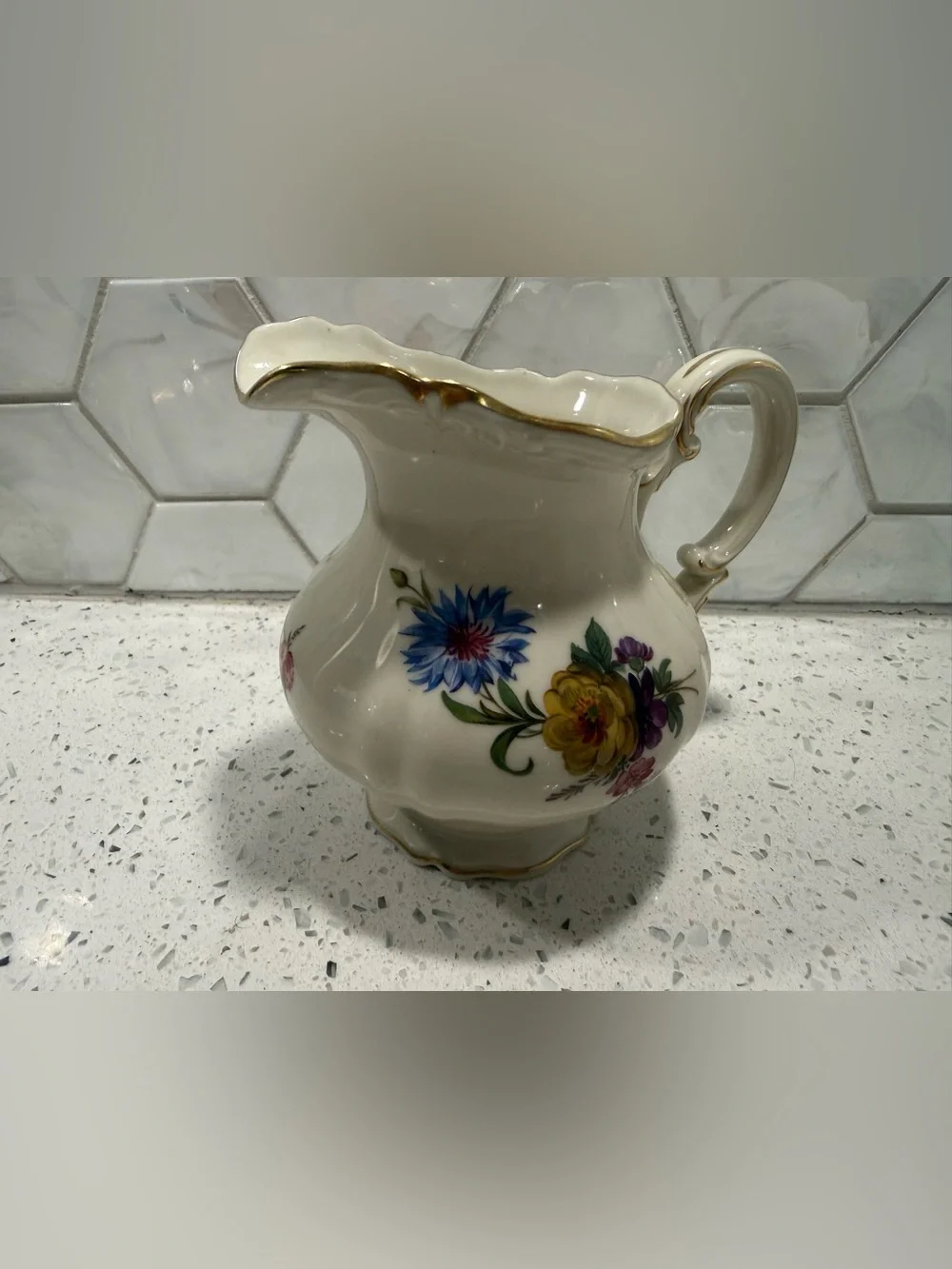 Royal York Madeleine Bridal Bouquet Pattern Creamer Milk Pitcher Germany Gold